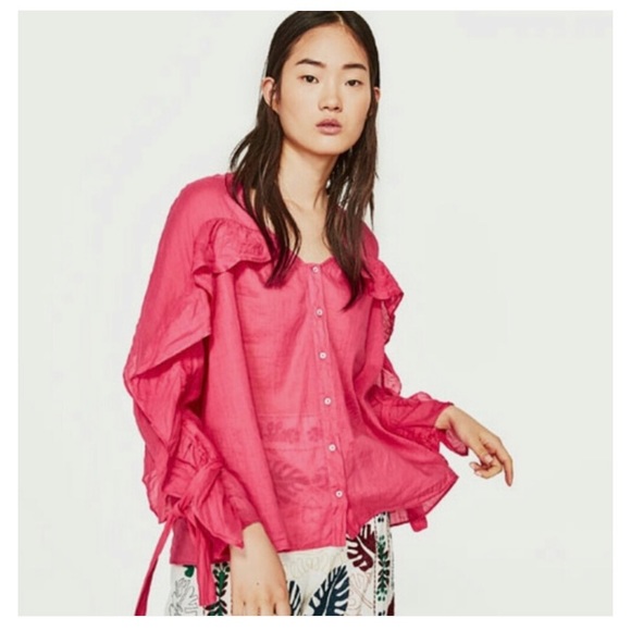 Zara Tops Zara Ruffle Button Top Poshmark